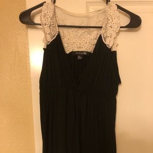 Forever 21 Black/Cream Lace Babydoll Tank (M)
